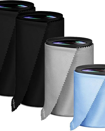 Eco-Fused Camera Lens Pouches - Microfiber Lens Cloth Bag - 4 Pack - Soft Camera Wraps for Multi-Sized Lenses and Accessories - Camera Bag Inserts - Home Travel Photography (Black/Gray/Blue)