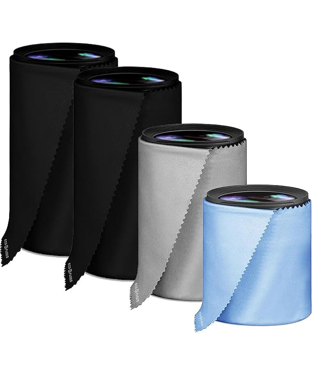 Eco-Fused Camera Lens Pouches - Microfiber Lens Cloth Bag - 4 Pack - Soft Camera Wraps for Multi-Sized Lenses and Accessories - Camera Bag Inserts - Home Travel Photography (Black/Gray/Blue)