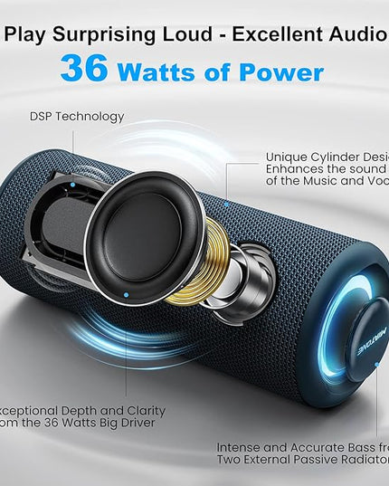MIATONE Portable Bluetooth Speakers 36W Stereo Sound Bass Boost, 24H Playtime, Bluetooth 5.3 TWS Pairing Father Boy Friend Gifts for him Ideal Present (Blue)