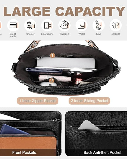 Anti-Theft Crossbody Purse for Women, Crossbody Shoulder Bag with Built-in Wallet & RFID Blocking for Travel Workout