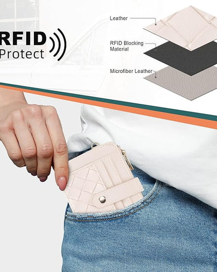 Keychain Wallet with Bracelet RFID Blocking Wristlet Credit Purse Card Holder, Silicone Bead Tassel Key Ring for Women