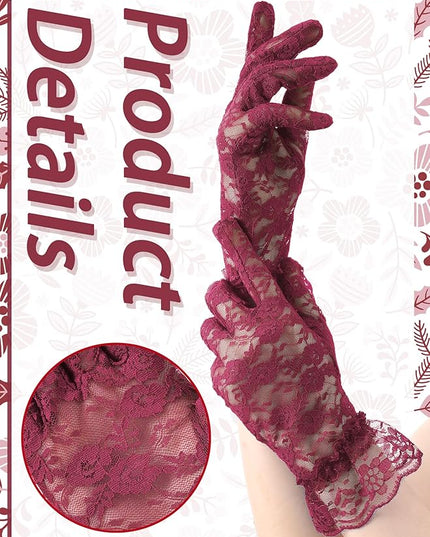 SATINIOR Ladies Lace Gloves for Women Tea Party Elegant Short Courtesy Gloves for Wedding Dinner Opera Parties