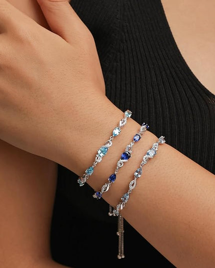 FANCIME Birthstone Teardrop Tennis Bracelet for Women, Sterling Silver 9x7mm main Gemstone Bolo Adjustable Chain Bracelet Fine Jewelry Birthday Gifts for Women Mom Wife Her