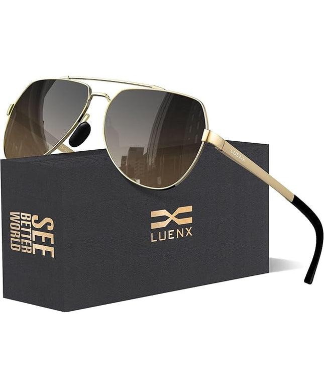LUENX Aviator Sunglasses for Men Women Polarized New Shades Large Metal Frame - UV 400 Protection