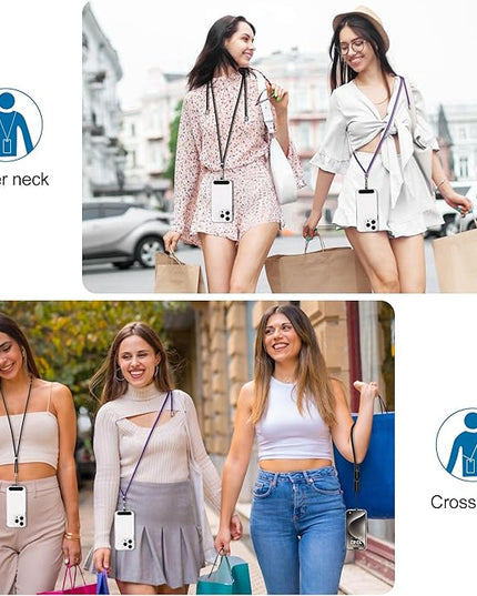 takyu Phone Lanyard, 2 Pack Adjustable Cell Phone Lanyard Crossbody Neck Strap & 2 Pack Wrist Strap with Tether Tabs Compatible for iPhone Android Smartphones- DarkPule Black