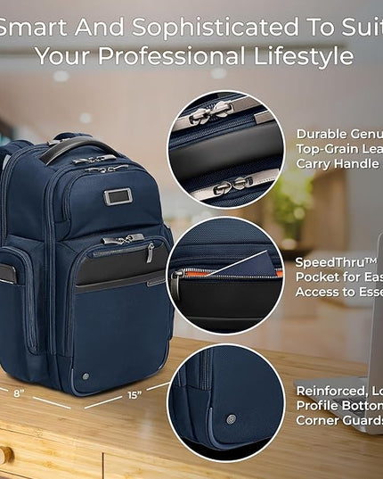 Briggs & Riley Medium Cargo Backpack for Women & Men - Laptop Backpack, For Work & Travel, Lightweight & Durable, Padded Straps, Fits up to 15" Laptop - @work Collection, Navy