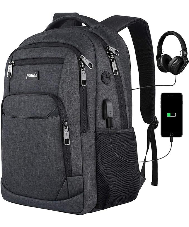 Paude Backpack for Men and Women,17.3 inch School Backpack for Teens,Travel Laptop Backpack with USB Charging port for Business College Travel