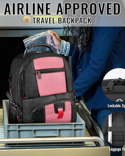 YOREPEK Travel Backpack, 50L Laptop Backpacks for Men Women, Water Resistant Airline Approved Bag with USB Charging Port Fits 17 Inch Computer, Pink