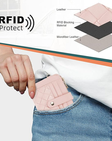 Keychain Wallet with Bracelet RFID Blocking Wristlet Credit Purse Card Holder, Silicone Bead Tassel Key Ring for Women