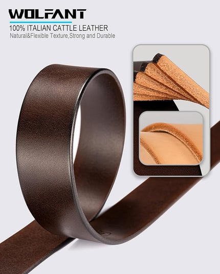 WOLFANT 1.5" Full Grain Leather Belt for Men in Gift Box,100% Italian Real Solid Leather