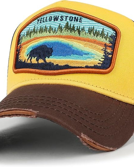 ililily Premium Howels Embroidery Vintage Baseball Cap Distressed Trucker Hat