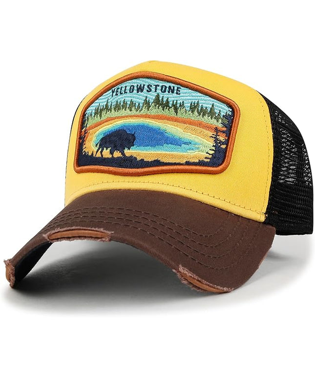 ililily Premium Howels Embroidery Vintage Baseball Cap Distressed Trucker Hat