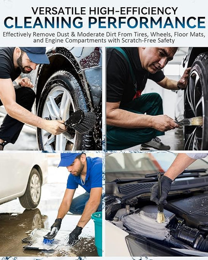 Tire Brushes for Cleaning Tires, Car Wheel Brushes for Cleaning Wheels, Rim Cleaner Brush for Car Detailing, Premium Wheel Cleaner Brush Kit Safe for Cars, Trucks, SUVs, RVs, Motorcycles