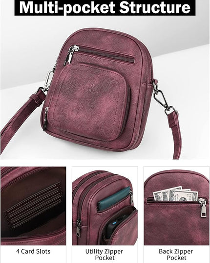 FADEON Small Purses for Women Crossbody Bags, Designer PU Leather Mini Cross Body Purse Travel Shoulder Bag Card Slots