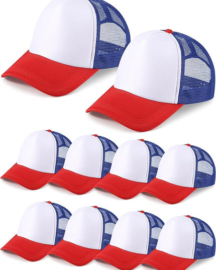 10 Pcs Sublimation Blank Trucker Hats Bulk Mesh Baseball Cap Polyester Mesh Trucker Hat for Men and Women
