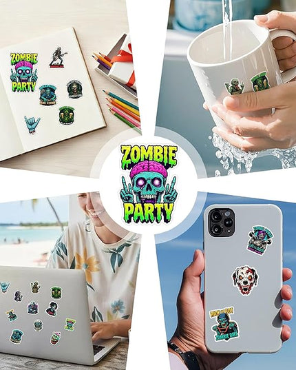 100 PCS Zombie Stickers Pack Funny Horror Zombies Sticker Vinyl Car Decals Halloween Decor Water Bottles Scrapbook Hard Hat Birthday Gifts for Men Women Teens Adults Students