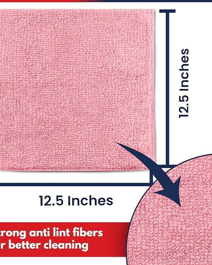 USANOOKS Microfiber Cleaning Cloth Light Pink - 12 Pcs 12.5"x12.5" - High Performance - 1200 Washes, Ultra Absorbent Towels Weave Grime & Liquid for Streak-Free Mirror Shine - Car Washing Cloth