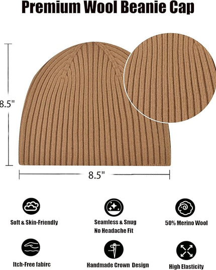 choshion Wool Knit Fisherman Beanie Hat for Men Women,Cuffless Warm Short Cuff Beanies Toboggan Ski Hats Winter Skull Cap