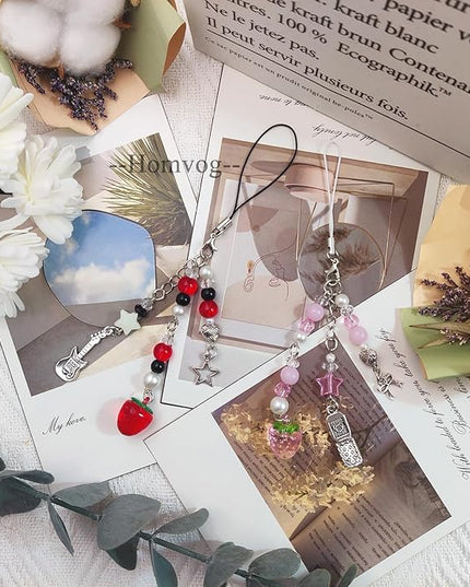 1-4PCS Cute Phone Charms Aesthetic Y2K Cell Phone Charms Strap Pink Strawberry Butterfly Star PhoneCharm Y2K Accessories for Bag Keychain Airpods Camera Pendants Decor