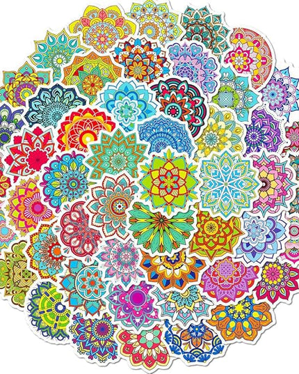 Colorful Mandala Vinyl Stickers, 50 PCS Waterproof Intricate Datura Pattern Decals for Laptops, Scrapbooking, Journals, Notebooks, Water Bottles, Suitcases, Phones & DIY Decor
