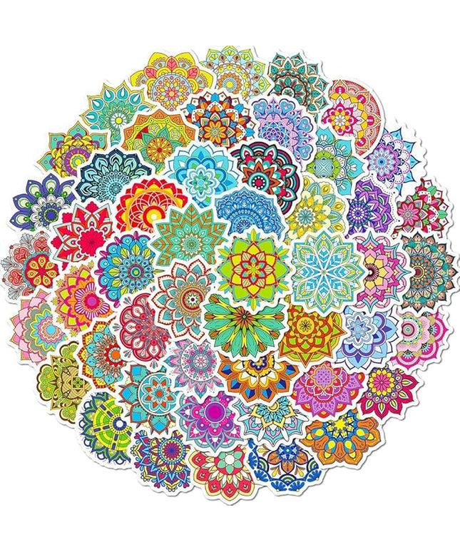 Colorful Mandala Vinyl Stickers, 50 PCS Waterproof Intricate Datura Pattern Decals for Laptops, Scrapbooking, Journals, Notebooks, Water Bottles, Suitcases, Phones & DIY Decor