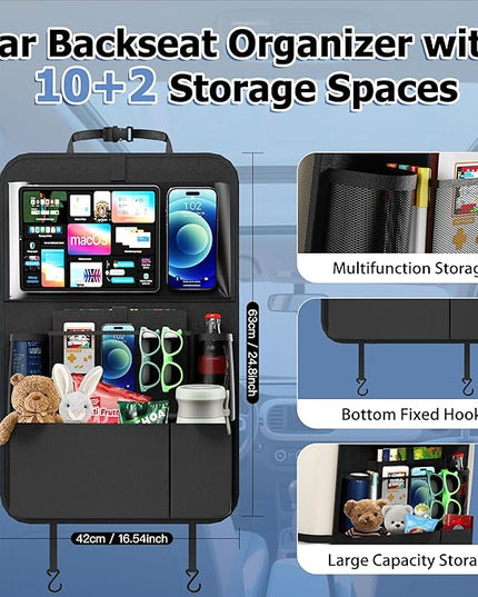 KaiCross Backseat Car Organizer with Upgraded Foldable Tray, Car Seat Organizer for Kids, Travel Accessories with 9 Storage Pockets,Car Seat Organizer Backseat with Touch Screen-1 Pack