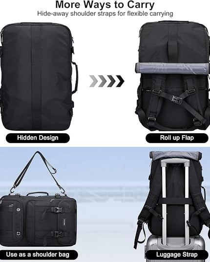 PIJUSHI Travel Backpack for Women Men Carry on Luggage Backpack Flight Approved Convertible Duffle Bag Fit 16 Inch Laptop(PE037 Black)