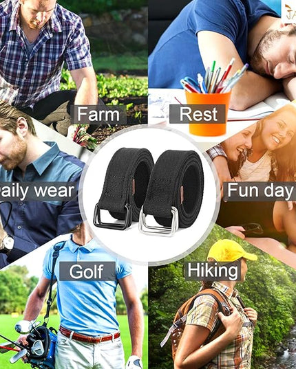 JASGOOD Men Canvas Fabric Belts Casual Web Cloth Belts with Black Double Ring Buckle 2 Pack
