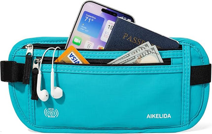 Money Belt - Slim Passport Holder RFID Blocking Travel Wallet Undercover Fanny Packs for Men Women - Blue
