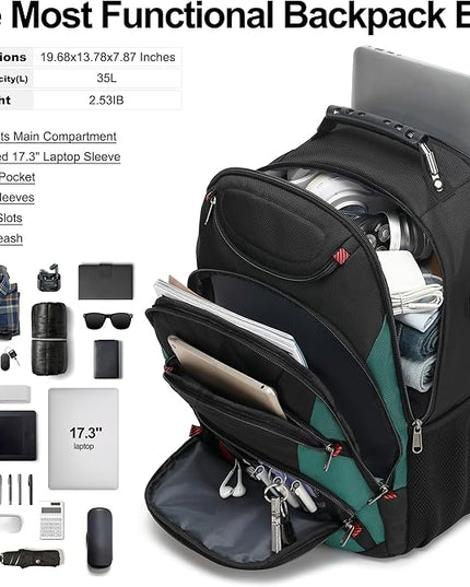 Boavan Laptop Backpack for men, 17.3 inch Laptop Bag with USB Port, Waterproof Travel Work Backpack Purse, Anti-Theft Teacher Nurse Doctor Casual Bookbags Office Business backpack，Black&Deep Juniper