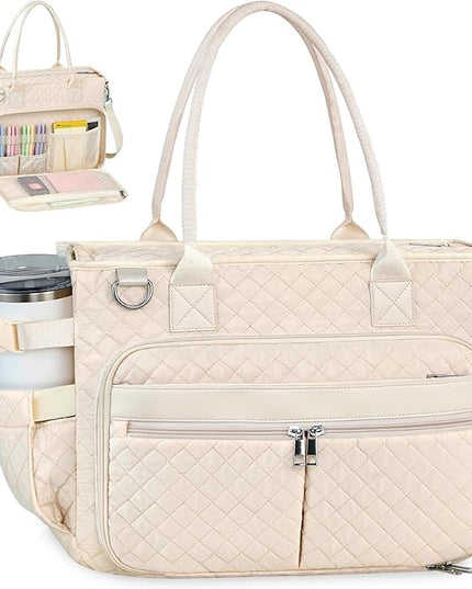 FIORETTO Teacher Tote Bag for Women with Laptop Compartment, Large Cup Holder, Zip Closure, Ideal for Work, Bible, Nurse