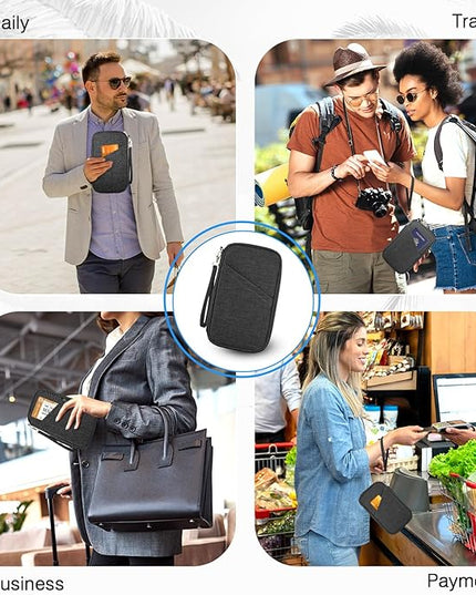 Passport Holder Family RFID Travel Document Organizer for Women Waterproof Passport Wallet Men Portable Case for Cards, Boarding Pass, ID, Money, Tickets with Zipper