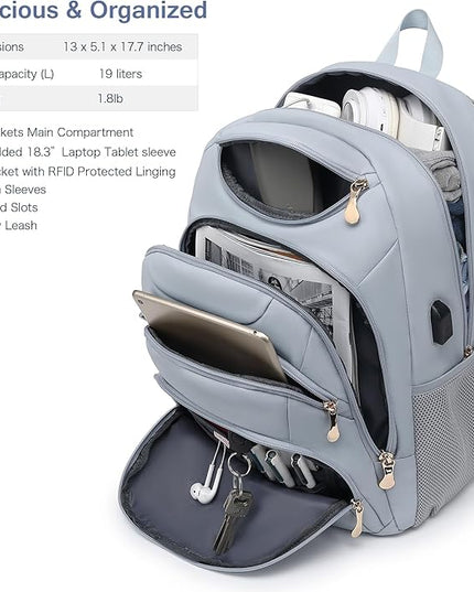 Boavan Laptop Backpack for women, 15.6 inch Laptop Bag with USB Port, Waterproof Travel Work Backpack Purse, Anti-Theft Teacher Nurse Doctor Casual Bookbags Office Business backpack，Blue