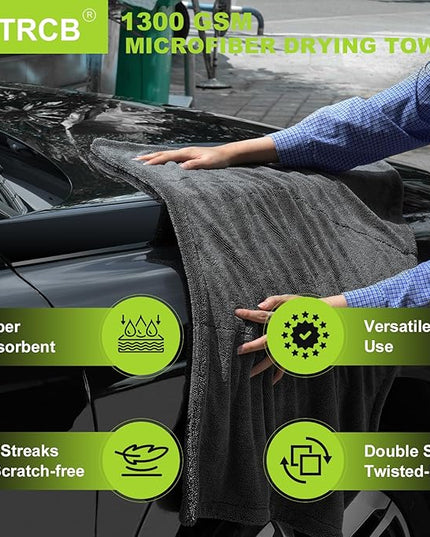 TTRCB Car Wash Kit, Car Cleaning Kit, 2PCS Car Drying Towel (36" x 24"), Car Wash Mitt, Microfiber Towels for Cars, Ultra-Absorbent, Streak Free, Car Detailing Accessories Supplies for SUV, RV, Trucks