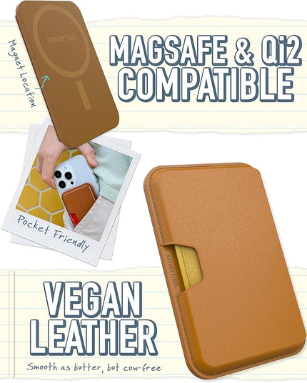 Smartish MagSafe Wallet - Side Hustle - Vegan Leather Slim Detachable Magnetic Card Holder Qi2 Certified iPhone MagSafe Wallet for Apple iPhone 17/16/15/14/13/12/13/12 Models - Teddy Bear Brown