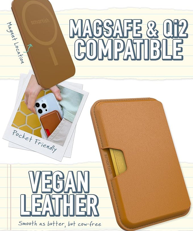 Smartish MagSafe Wallet - Side Hustle - Vegan Leather Slim Detachable Magnetic Card Holder Qi2 Certified iPhone MagSafe Wallet for Apple iPhone 17/16/15/14/13/12/13/12 Models - Teddy Bear Brown