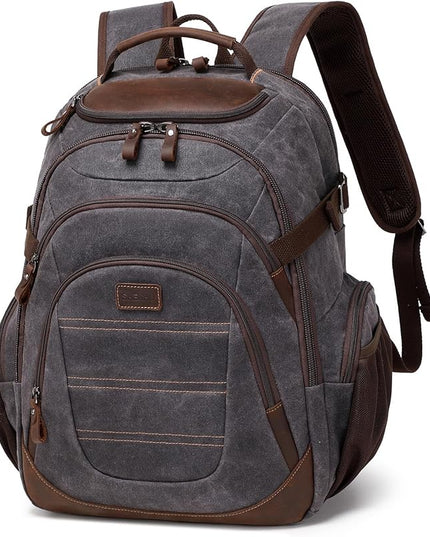 Travel Laptop Backpack 17.3 inch XL Computer Backpack for Men Waxed Canvas College Daypack Business Backpack Black Gray