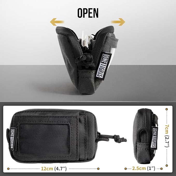ONETIGRIS Front Pocket Wallet with Zippers Small Coin Purse Tactical Wallet Nylon Minimalist Wallet for Men Women, Black