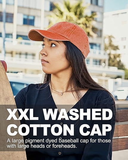 XXL Oversize Washed Denim Baseball Cap,Low Profile Jean Sports Cap for Big Heads 23.5"-25.5",Large Pigment Dyed Dad Hat