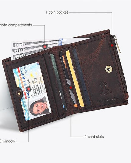Oak Leathers Wallet For Women Full Grain Leather - Small RFID Coin Purse Credit Card & ID Holder for Ladies,Bifold Wallets for Teenager | Small, RFID, Coin Purse, for Ladies, for Teenager