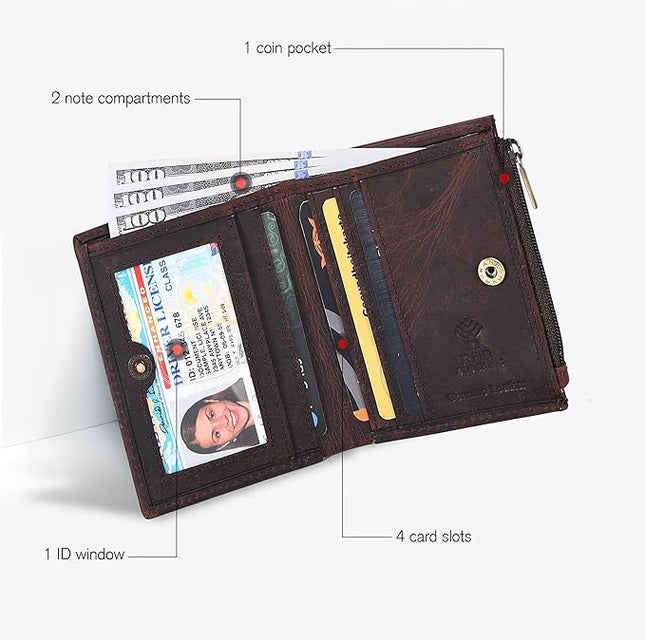 Oak Leathers Wallet For Women Full Grain Leather - Small RFID Coin Purse Credit Card & ID Holder for Ladies,Bifold Wallets for Teenager | Small, RFID, Coin Purse, for Ladies, for Teenager
