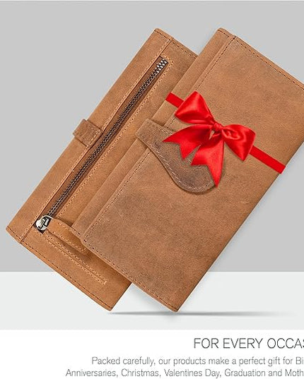 Real Leather Women Wallet Leather with RFID Blocking -Trifold Card Holder Designer Ladies Clutch with ID Window Wallets