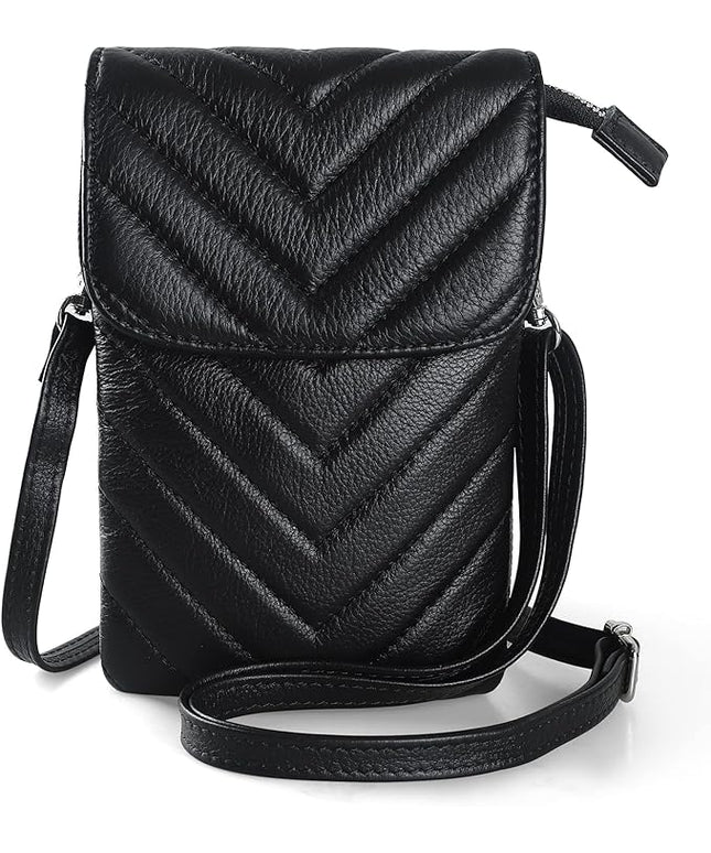 befen Genuine Leather Small Crossbody Bags for Women Cell Phone Bag Cross Body Purses,Silver Zipper