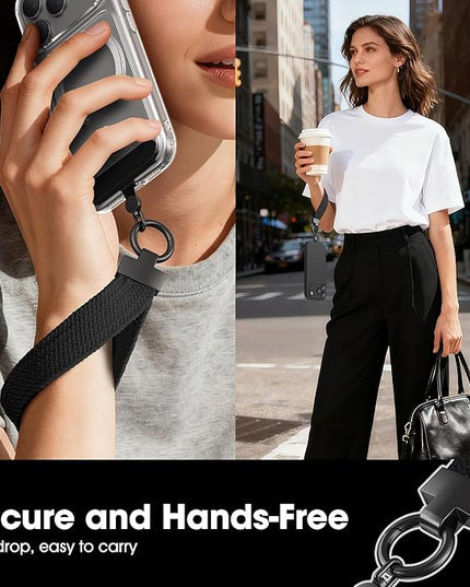 Elastic Phone Lanyard with Phone Tabs, Stretchy Braided Cellphone Wrist Strap and Keys Keychain