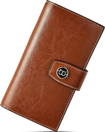 BOSTANTEN Womens Leather Wallets RFID Blocking Large Capacity Credit Card Holder Phone Clutch Brown