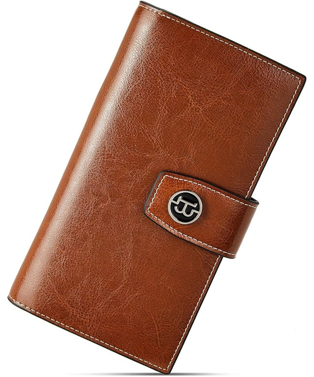 BOSTANTEN Womens Leather Wallets RFID Blocking Large Capacity Credit Card Holder Phone Clutch Brown