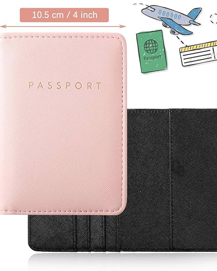 Weewooday 2 Set Mr and Mrs Passport Covers Holder and Luggage Tags Cute Leather Wallets Holder Travel Luggage Tags for Women Men Gift(Pink, Black)