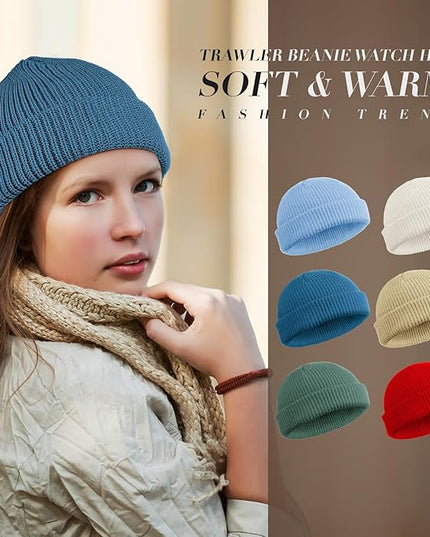 SATINIOR 6 Pieces Trawler Beanie Watch Hat Roll up Edge Skullcap Fisherman Beanie Unisex