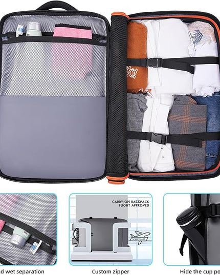 Carry on Backpack Airline Approved for Men, Travel 50L Expandable backpack Luggage Fits 17.3 Inch Laptop with USB Charging Port(grey)