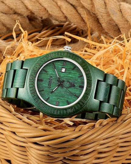 Wooden Watches, Uwood Series Zebra Sandalwood Japanese Quartz Analog Watch for Men with Calendar Unisex Wristwatch
